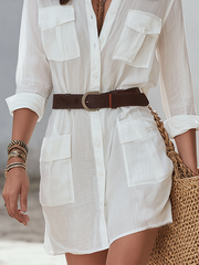 White Organic Cotton Shirt Dress with Belt