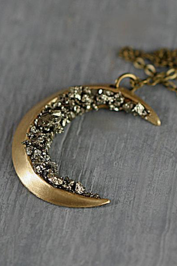 Vintage Moon Pendant Necklace in Gold-Tone Alloy