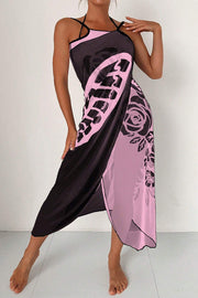 Butterfly Print Color-Block Midi Dress – Resort Cover-Up