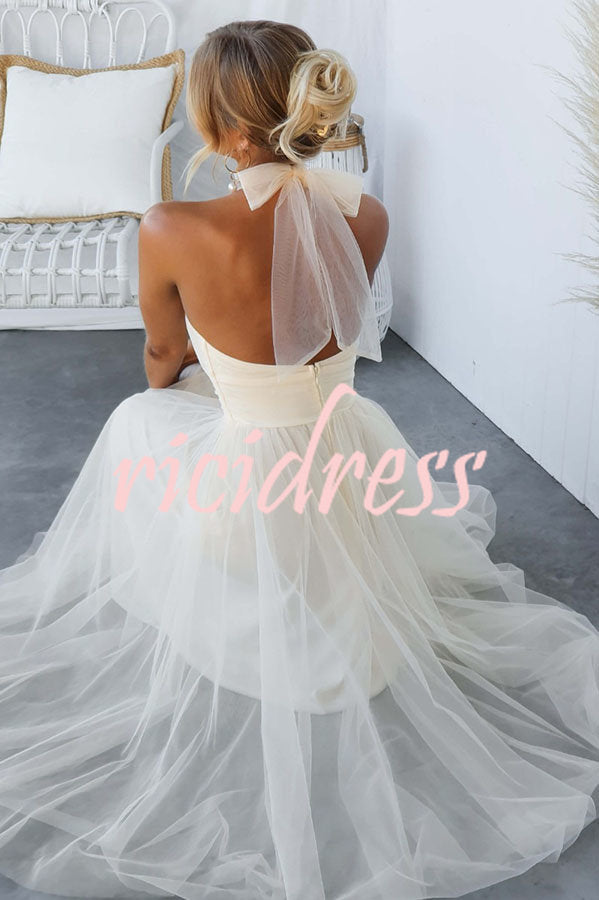 Tulle Halter Maxi Dress with Gathered Detail