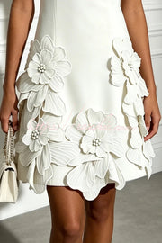 Pearl Trim Cutout Mini Dress with 3D Florals & Sleeveless