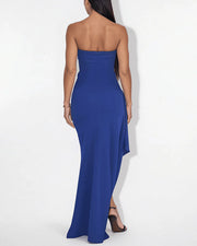Strapless Ruched High-Slit Gown Dress