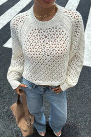 Openwork Knit Sweater – Backless Tie Back, Round Neck