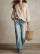 Bohemian-Bluse mit Pastellstreifen und Rüschenbesatz | Resort-Bekleidung