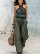 Mørkegrøn linned grime top & wide-leg bukser sæt