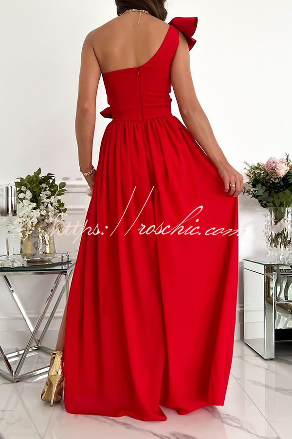 Ruffle One Shoulder Maxi Dress – Loose Fit Party Style