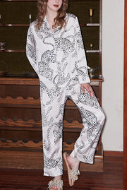 White Jaguar Print Long Sleeve Two-Piece Lounge Set
