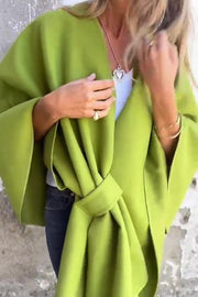 Women's Loose V-Neck Shawl Cape Jacket – Casual Long Sleeve