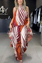 Printed High Low Halter Top & Wide Leg Pants Set