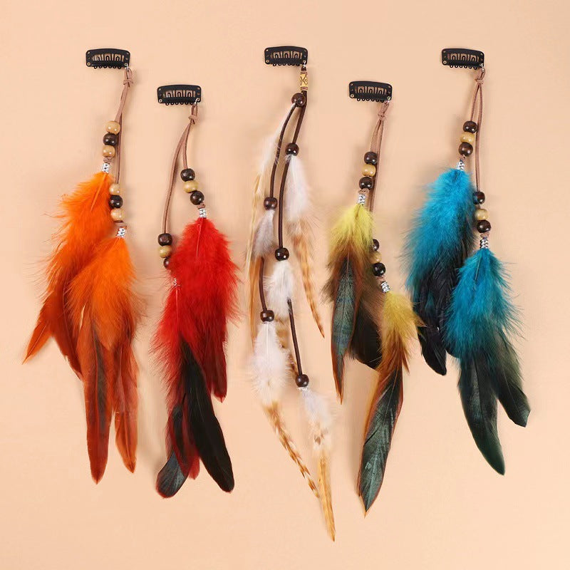 Colorful Feather Tassel Hair Clip – Bohemian Handmade