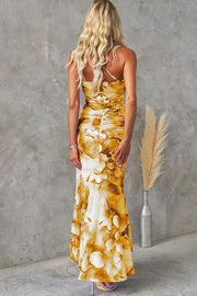 Floral Mesh One Shoulder Ruched Maxi Dress