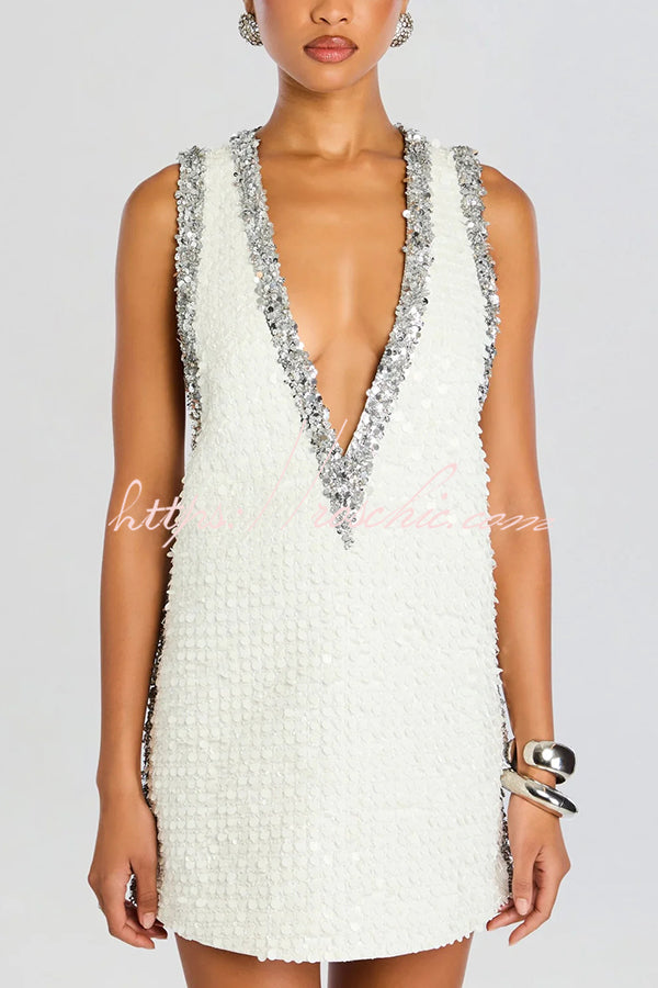 Sequin Colorblock V-Neck Sleeveless A-Line Mini Dress