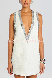 Sequin Colorblock V-Neck Sleeveless A-Line Mini Dress