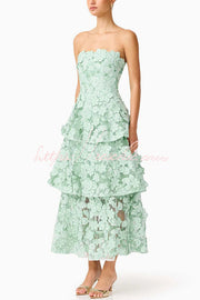 3D Floral Embroidery Off Shoulder Tiered Maxi Dress
