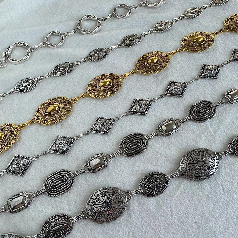 Retro Geometric Metal Waist Chain – Gold & Silver