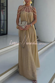 Linen Blend Draped Braid Maxi Cover-Up Dress
