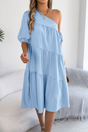 Robe midi ample pour femme – Col bateau, manches courtes, décontractée