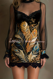 Sheer Mock Neck Long Velvet Dress – Loose Vacation Fit
