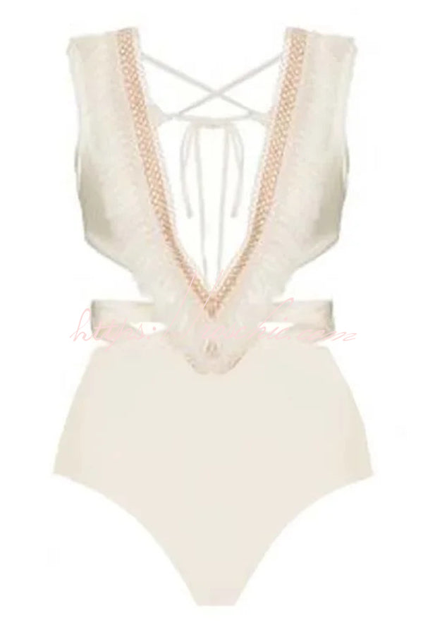 Deep V Backless Strappy One-Piece Swimsuit
