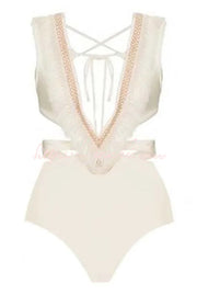Deep V Backless Strappy One-Piece Swimsuit
