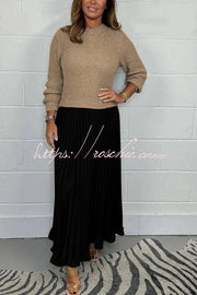 Knitted Maxi Dress | Round Neck Long Sleeve Patchwork