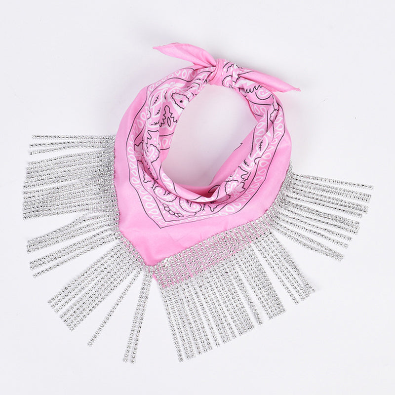 Retro Diamond Tassel Square Scarf – Polyester Accessory