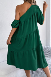 Women's Loose Midi Dress – Slash Neck Short Sleeve Casual