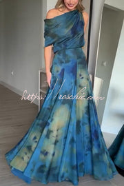Chiffon Ombré Print Cowl Neck Top & High-Rise Maxi Skirt Set