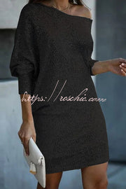 Mini-robe pailletée à épaules dénudées – Coupe ample style vacances