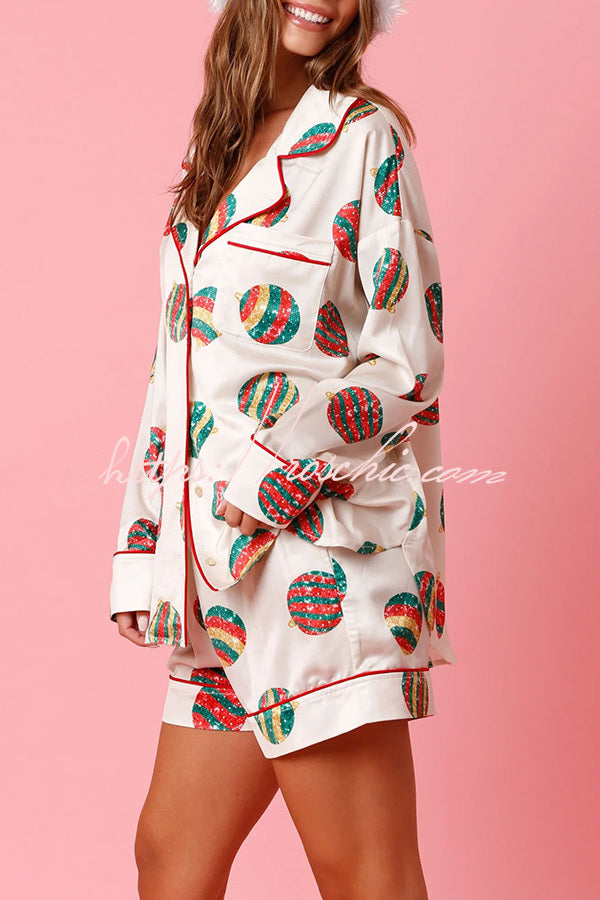 New Year's Eve Martini Print Pajama Shorts Set