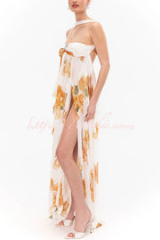 Floral Print Halter Neck Backless Maxi Dress with Slit