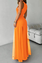 Sheer Patchwork Hem Sleeveless Maxi Dress | Vacation & Party