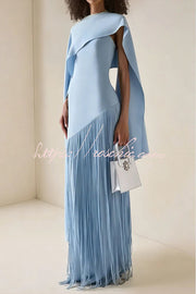 Fringed Hem Maxi Gown with Detachable Shawl Detail
