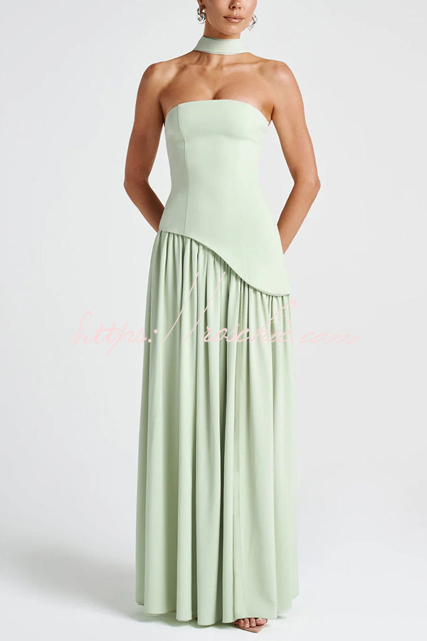 Off-Shoulder Chiffon Pleated Maxi Dress with Slit