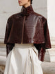 Cape Collar Crocodile Eco-Leather Jacket | Glossy Finish