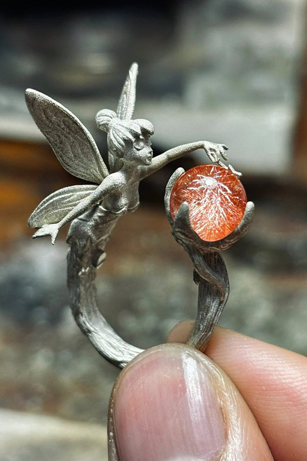 Vintage Elf Angel Open Ring in Ancient Silver