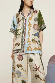Satin Printed Short Sleeve Shirt & Pants Set
