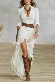 Robe longue à revers | Robe de vacances style chemise à manches longues