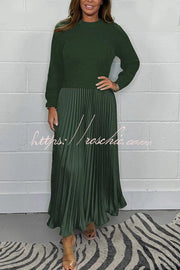 Knitted Maxi Dress | Round Neck Long Sleeve Patchwork