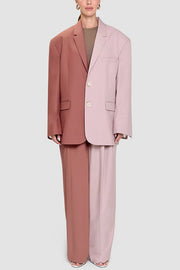 Two-Tone Oversized Blazer and Wide-Leg Pants Set