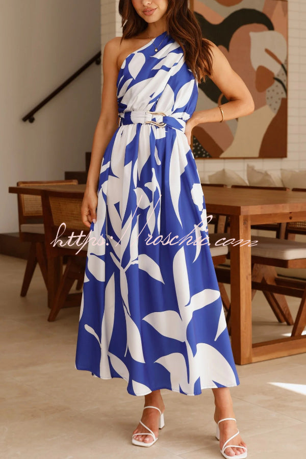 Printed One-Shoulder Maxi Dress – Vacation Casual Style
