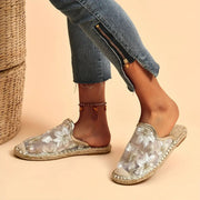 Linen Woven Flat Slippers – Round Toe Casual Slide