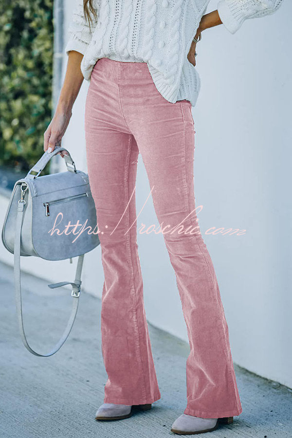 Women's Corduroy Bell Bottom Pants with Elastic Waist