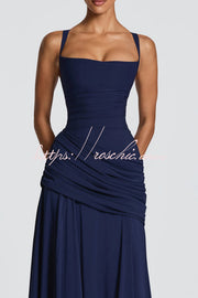 Spaghetti Strap Square Neck Pleated Maxi Dress – Slim Fit