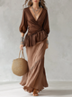 Wrap Waist Maxi Skirt Set with Surplice V-Neck