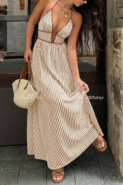 Robe longue rayée, col en V, sans manches, dos nu – Vacances