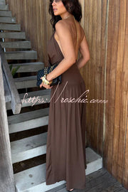 Metal Ring Halter Neck Bodysuit & Wide Leg Pants Set