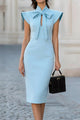 Solid Color Stand Collar Bow Tie Slim-Fit Midi Dress