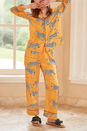 Yellow Zebra Print Long Sleeve Two-Piece Lounge Set