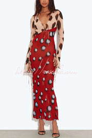 Animal & Butterfly Print Colorblock Maxi Dress